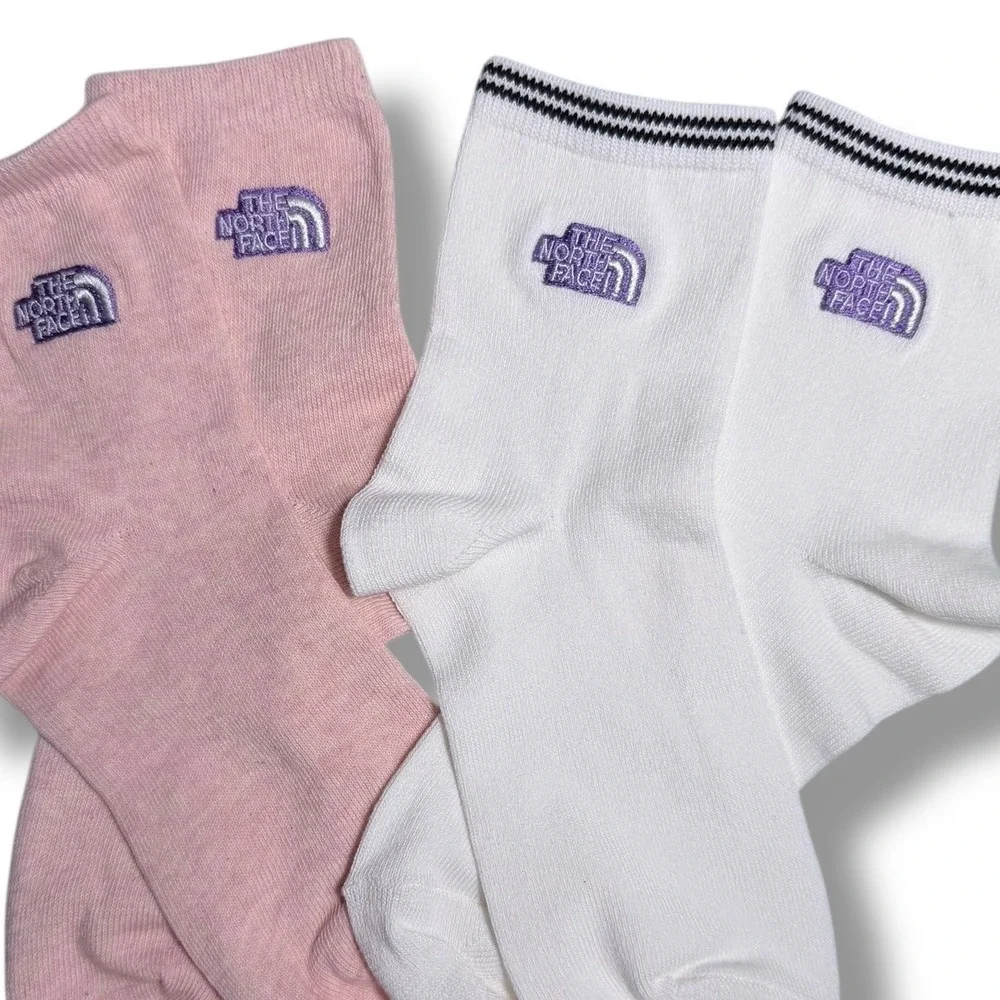 New The North Face 2 Pack Womens Socks Pink White Sz M Medium Crew Style